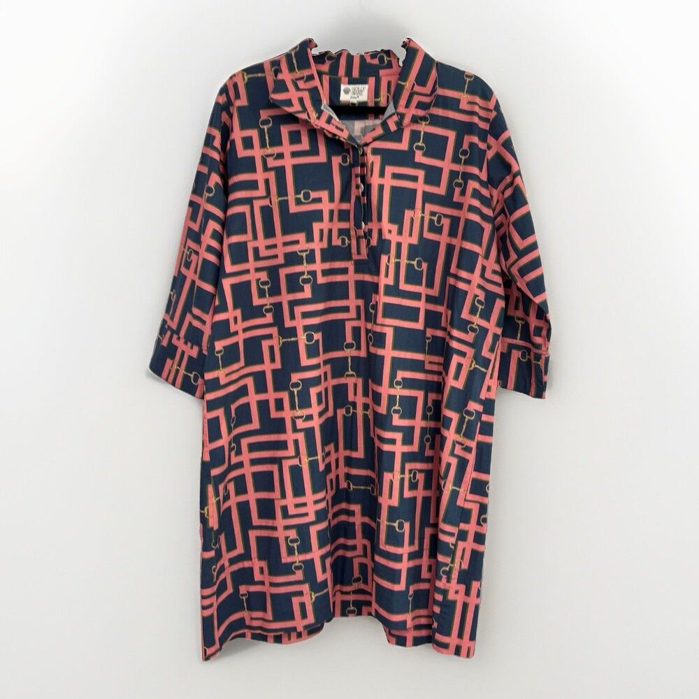 Holly Shae Design Dress Womens Size Large XL Pink Blue Short Shift Geometric